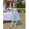 Arshiner Girl’s Spaghetti Strap Button Down Midi Sleeveless Summer Casual Sundress A-line Dress with Pockets(Blue Green Floral)