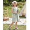 Arshiner Girl’s Spaghetti Strap Button Down Midi Sleeveless Summer Casual Sundress A-line Dress with Pockets(Green White Floral)