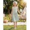 Arshiner Girl’s Spaghetti Strap Button Down Midi Sleeveless Summer Casual Sundress A-line Dress with Pockets(Green White Floral)