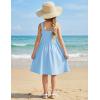 Arshiner Girl’s Spaghetti Strap Button Down Midi Sleeveless Summer Casual Sundress A-line Dress with Pockets(Solid Light Blue)