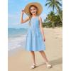 Arshiner Girl’s Spaghetti Strap Button Down Midi Sleeveless Summer Casual Sundress A-line Dress with Pockets(Solid Light Blue)