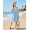 Arshiner Girl’s Spaghetti Strap Button Down Midi Sleeveless Summer Casual Sundress A-line Dress with Pockets(Solid Light Blue)