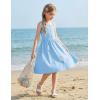 Arshiner Girl’s Spaghetti Strap Button Down Midi Sleeveless Summer Casual Sundress A-line Dress with Pockets(Solid Light Blue)