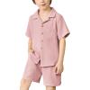 Arshiner Boys 2 Pieces Summer Beach Outfits Short Sleeve Button Down Shirts and Shorts Vacation Texture Sets for Kids(Pale Pink)