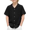 Arshiner Boys Short Sleeve Button Down Shirt Texture Summer Beach Vacation Shirt 4-12 Years(Black)