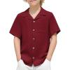 Arshiner Boys Short Sleeve Button Down Shirt Texture Summer Beach Vacation Shirt 4-12 Years(Wine Red)