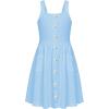 Arshiner Girl’s Spaghetti Strap Button Down Midi Sleeveless Summer Casual Sundress A-line Dress with Pockets(Solid Light Blue)