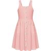 Arshiner Girl’s Spaghetti Strap Button Down Midi Sleeveless Summer Casual Sundress A-line Dress with Pockets(Solid Light Pink)