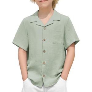 Arshiner Boys Short Sleeve Button Down Shirt Texture Summer Beach Vacation Shirt 4-12 Years(Light Green)