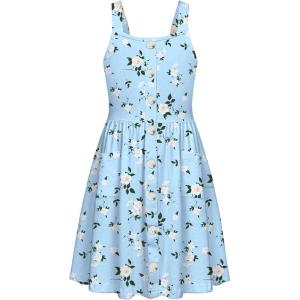 Arshiner Girl’s Spaghetti Strap Button Down Midi Sleeveless Summer Casual Sundress A-line Dress with Pockets(Blue Green Floral)