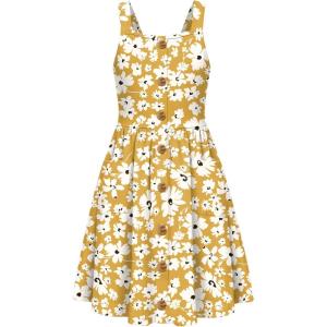 Arshiner Girl’s Spaghetti Strap Button Down Midi Sleeveless Summer Casual Sundress A-line Dress with Pockets(Little Yellow Floral)