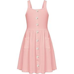 Arshiner Girl’s Spaghetti Strap Button Down Midi Sleeveless Summer Casual Sundress A-line Dress with Pockets(Solid Light Pink)