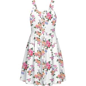 Arshiner Girl’s Spaghetti Strap Button Down Midi Sleeveless Summer Casual Sundress A-line Dress with Pockets(White Floral Rabbit)