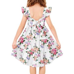 Arshiner Toddler Dress Little Girls Summer Cotton Backless High Low Hem Beach Casual Sundress with Pockets(Rabbit Floral)