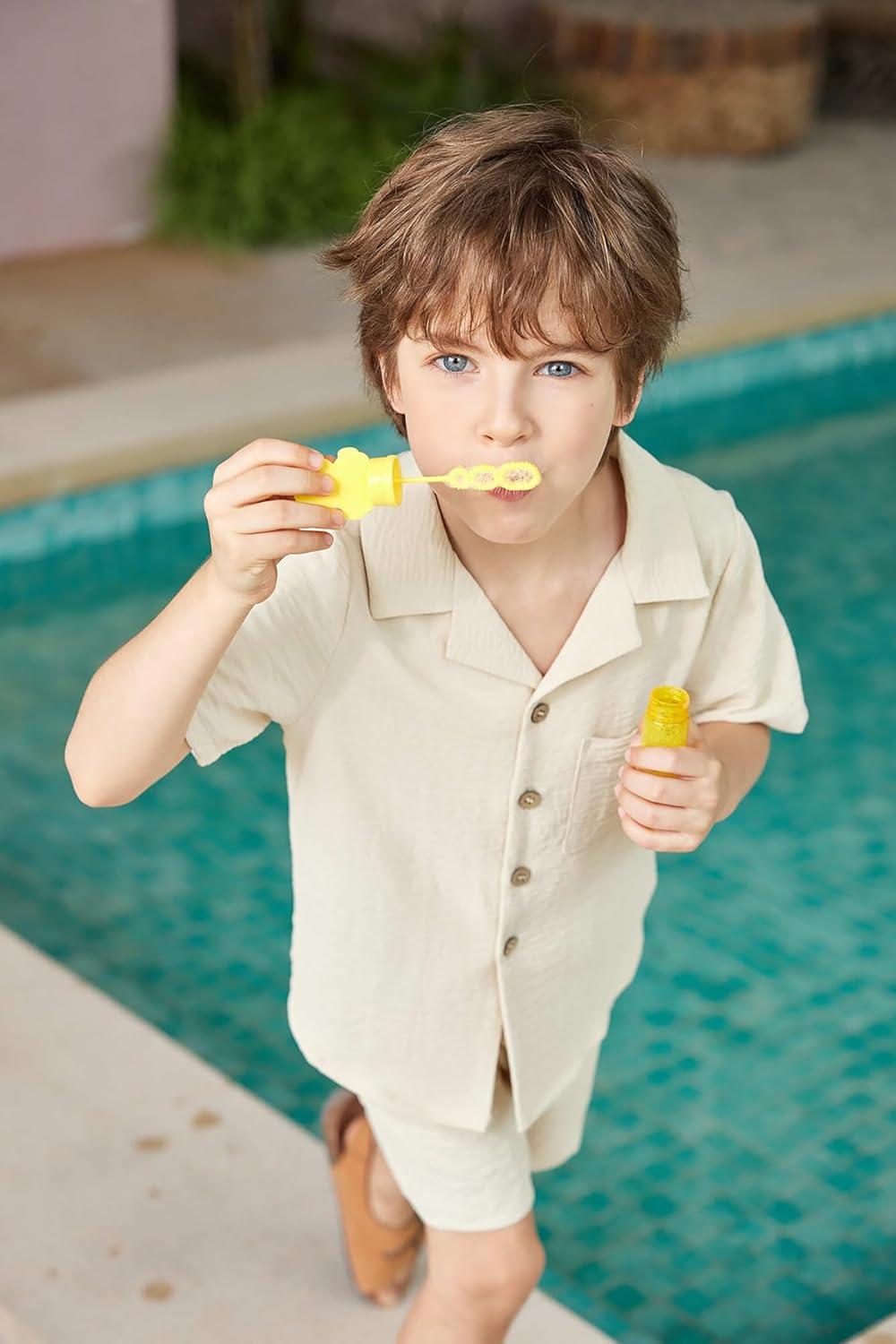 image:imageArshiner Boys 2 Pieces Summer Beach Outfits Short Sleeve Button Down Shirts and Shorts Vacation Texture Sets for KidsLight Beige