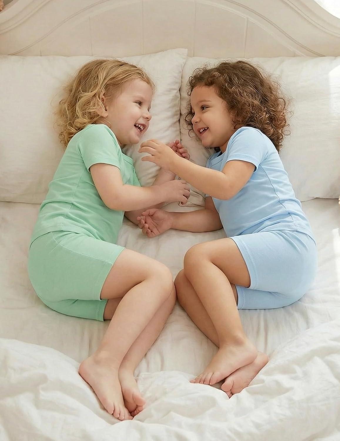image:imageArshiner Pajamas for Girls Summer Short Sleeve Sleepwear Kids Soft Cute Snug Fit Pjs SetsBlue