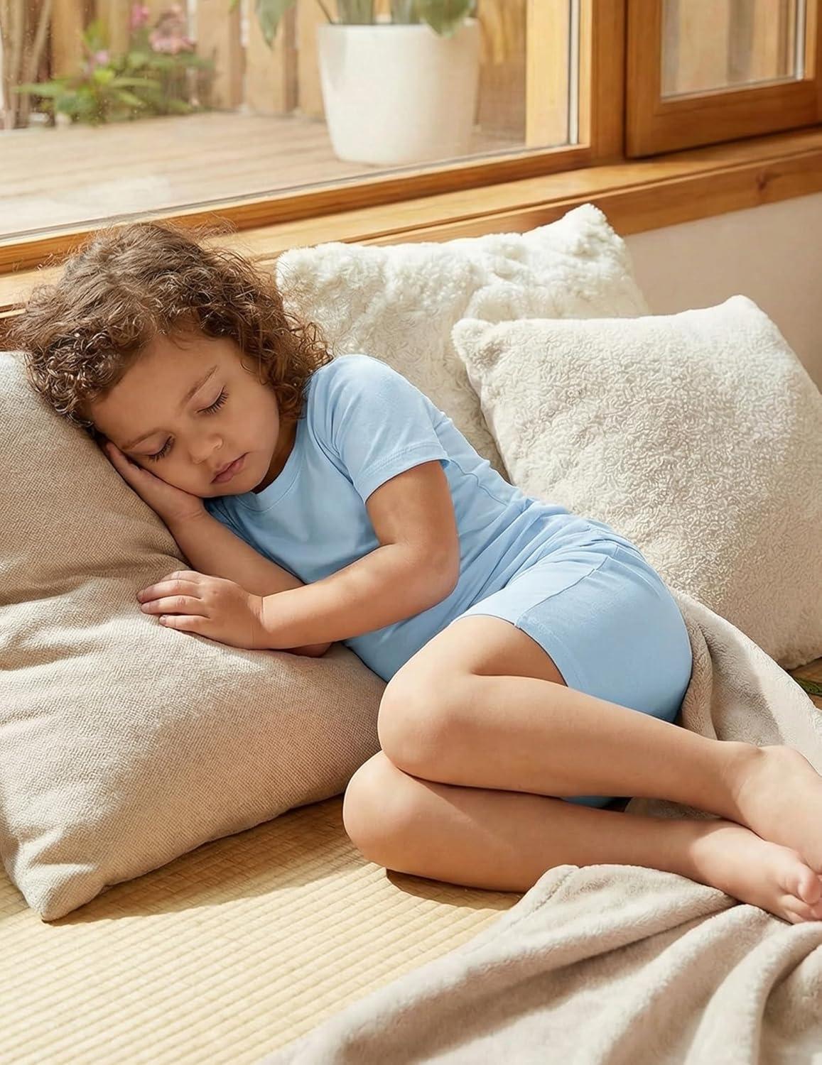 image:imageArshiner Pajamas for Girls Summer Short Sleeve Sleepwear Kids Soft Cute Snug Fit Pjs SetsBlue