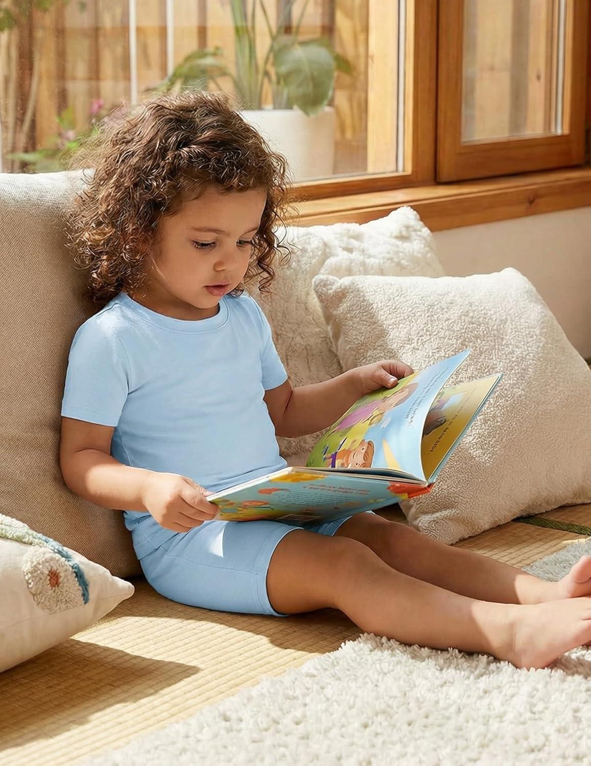 image:imageArshiner Pajamas for Girls Summer Short Sleeve Sleepwear Kids Soft Cute Snug Fit Pjs SetsBlue