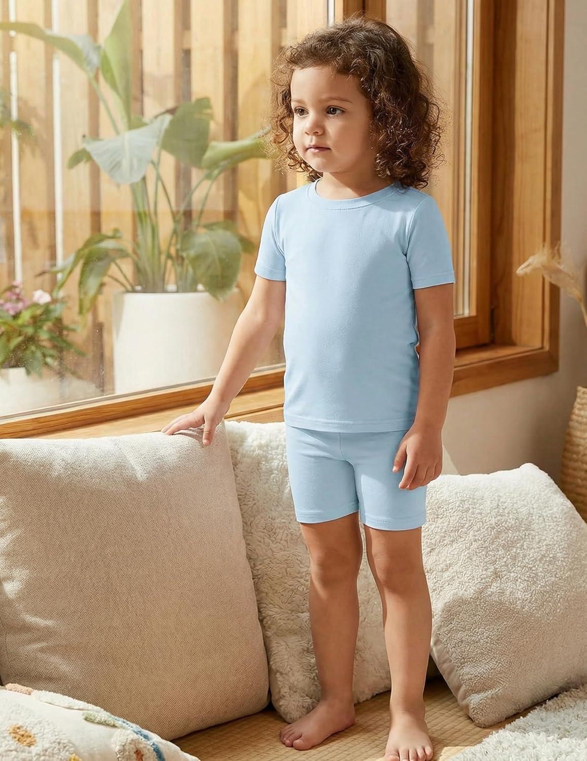 image:imageArshiner Pajamas for Girls Summer Short Sleeve Sleepwear Kids Soft Cute Snug Fit Pjs SetsBlue