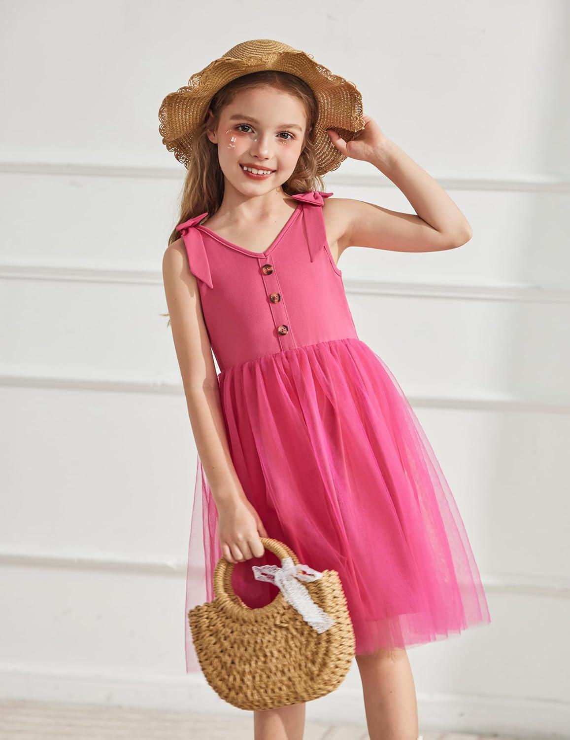 image:imageArshiner Toddler Girls Tutu Dress Bow Shoulder Tulle Sleeveless Dresses Summer Party Sundress for 28YHot Pink