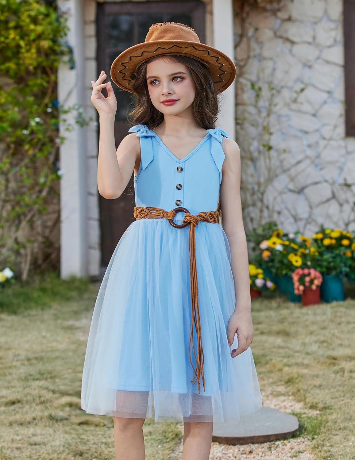 image:imageArshiner Toddler Girls Tutu Dress Bow Shoulder Tulle Sleeveless Dresses Summer Party Sundress for 28YLight Blue