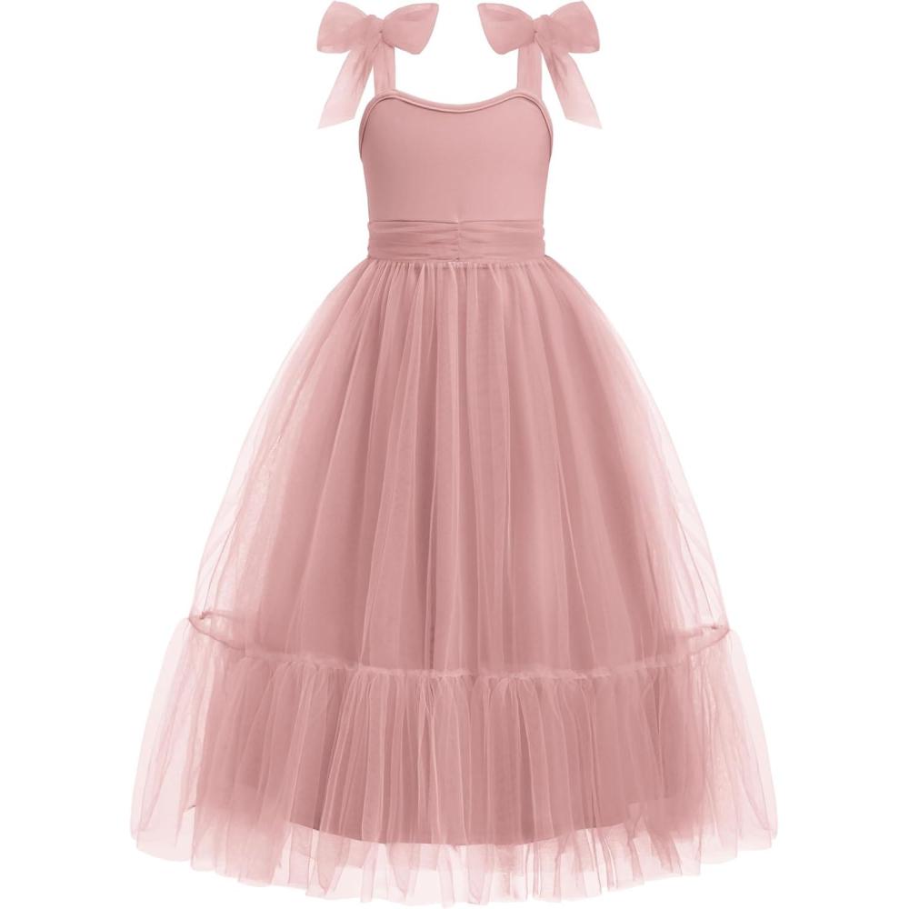 image:imageArshiner Girls Dresses Summer Sleeveless BowTie Straps Birthday Party Long Tulle DressPink