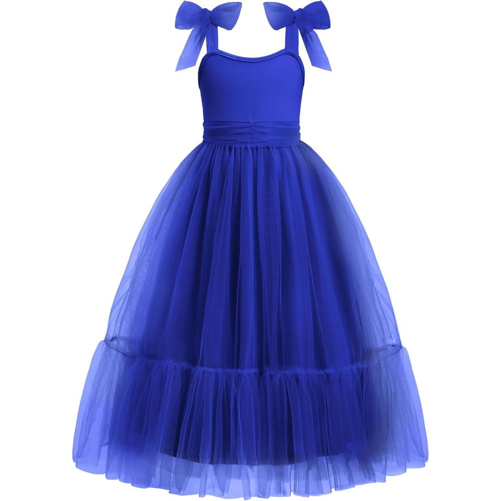 image:imageArshiner Girls Dresses Summer Sleeveless BowTie Straps Birthday Party Long Tulle DressRoyal Blue
