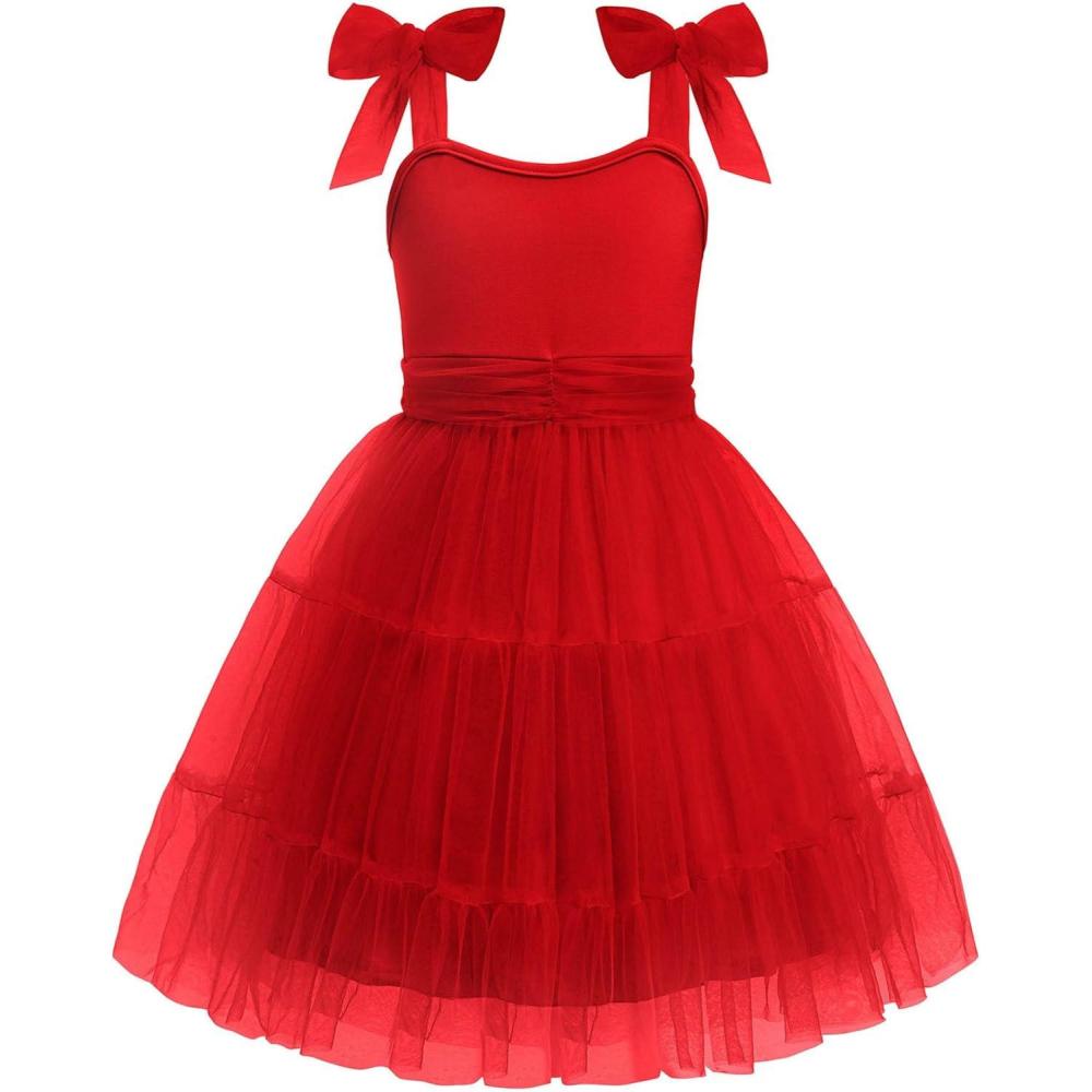 image:imageArshiner Girls Dresses Summer Sleeveless BowTie Straps Formal Fancy Party Birthday Tulle DressDark Red
