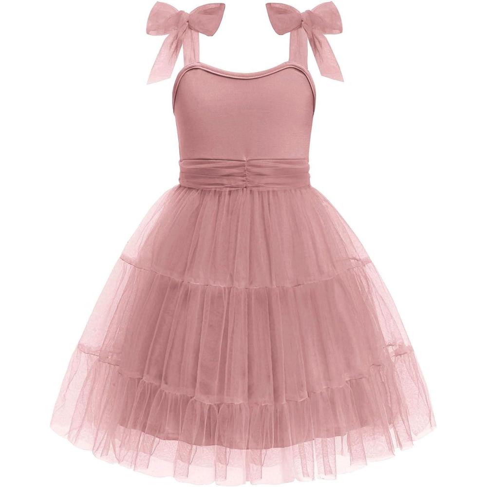image:imageArshiner Girls Dresses Summer Sleeveless BowTie Straps Formal Fancy Party Birthday Tulle DressDusty Pink