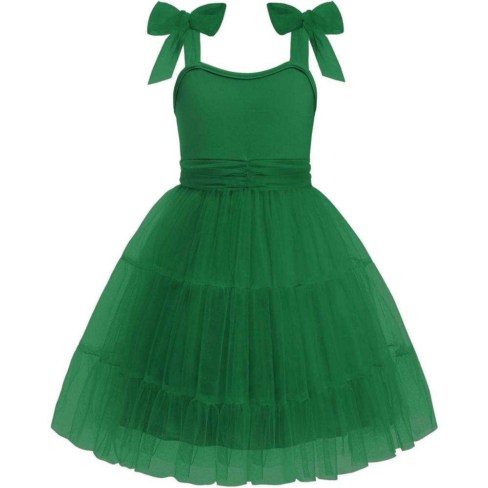 image:imageArshiner Girls Dresses Summer Sleeveless BowTie Straps Formal Fancy Party Birthday Tulle DressGreen