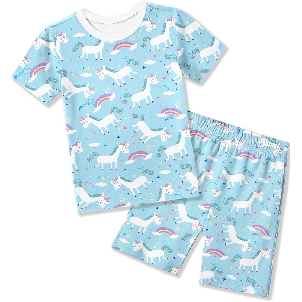image:imageArshiner Pajamas for Girls Summer Short Sleeve Sleepwear Kids Soft Cute Snug Fit Pjs SetsBlue Animals