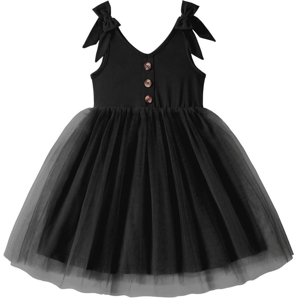 image:imageArshiner Toddler Girls Tutu Dress Bow Shoulder Tulle Sleeveless Dresses Summer Party Sundress for 28YBlack