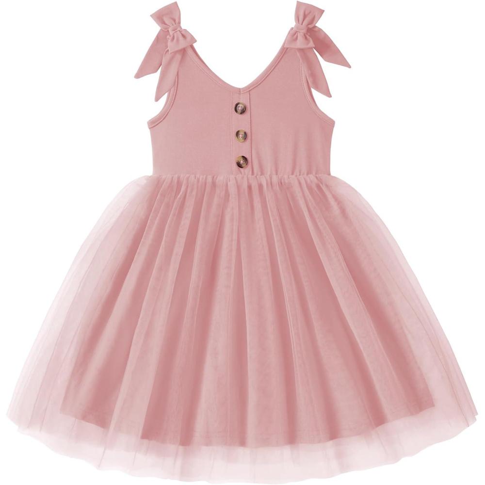 image:imageArshiner Toddler Girls Tutu Dress Bow Shoulder Tulle Sleeveless Dresses Summer Party Sundress for 28YDusty Pink Dot Tulle