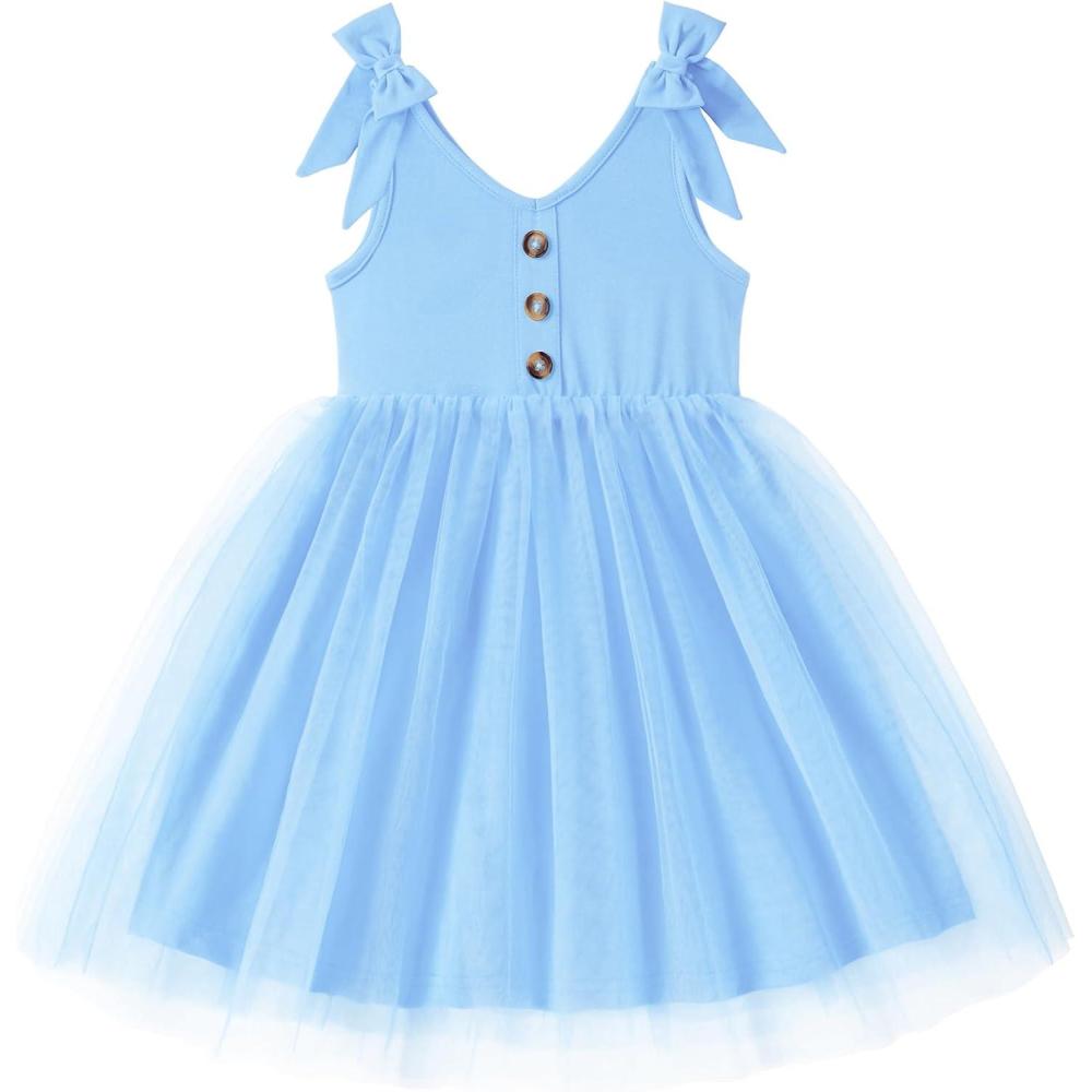 image:imageArshiner Toddler Girls Tutu Dress Bow Shoulder Tulle Sleeveless Dresses Summer Party Sundress for 28YLight Blue