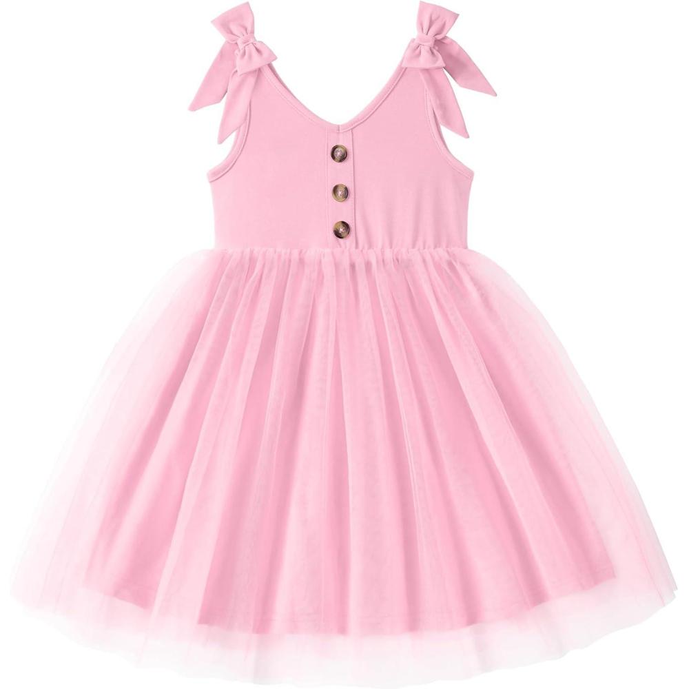 image:imageArshiner Toddler Girls Tutu Dress Bow Shoulder Tulle Sleeveless Dresses Summer Party Sundress for 28YLight Pink