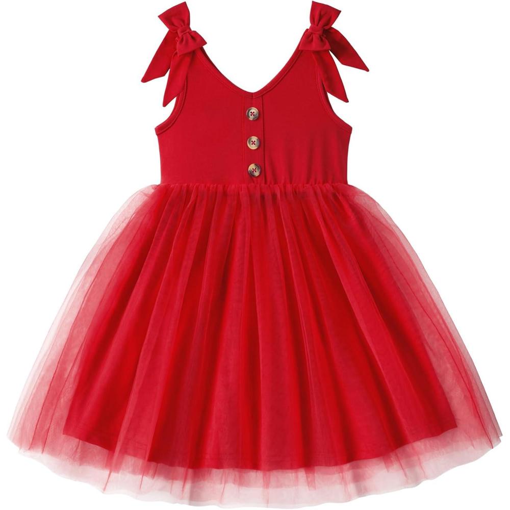 image:imageArshiner Toddler Girls Tutu Dress Bow Shoulder Tulle Sleeveless Dresses Summer Party Sundress for 28YRed