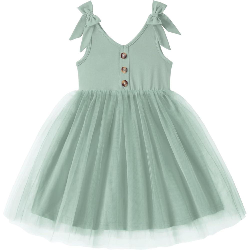 image:imageArshiner Toddler Girls Tutu Dress Bow Shoulder Tulle Sleeveless Dresses Summer Party Sundress for 28YSage Green