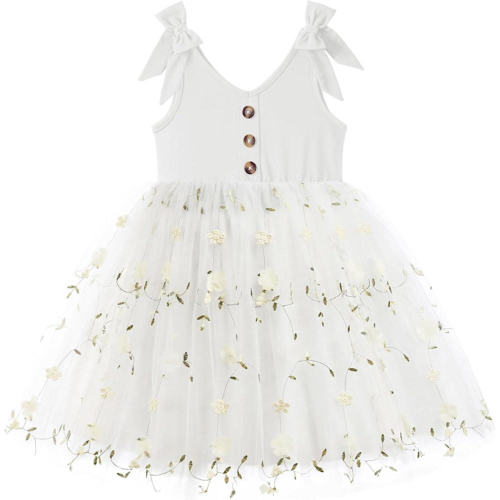image:imageArshiner Toddler Girls Tutu Dress Bow Shoulder Tulle Sleeveless Dresses Summer Party Sundress for 28YWhite Flower