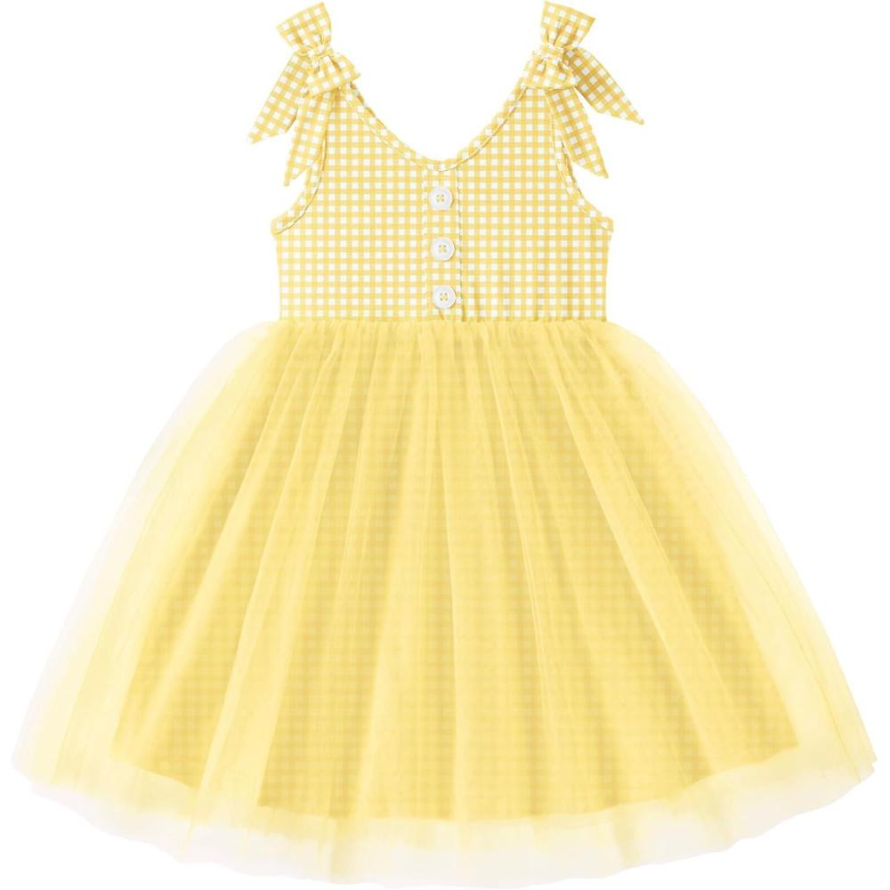 image:imageArshiner Toddler Girls Tutu Dress Bow Shoulder Tulle Sleeveless Dresses Summer Party Sundress for 28YYellow Gingham