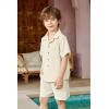 Arshiner Boys 2 Pieces Summer Beach Outfits Short Sleeve Button Down Shirts and Shorts Vacation Texture Sets for Kids(Light Beige)