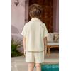 Arshiner Boys 2 Pieces Summer Beach Outfits Short Sleeve Button Down Shirts and Shorts Vacation Texture Sets for Kids(Light Beige)