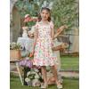 Arshiner Girls Dresses Ruched Smocked Back Spaghetti Strap Bow Summer Boho Beach Party Sundress(Pink Floral)