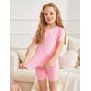 Arshiner Pajamas for Girls Summer Short Sleeve Sleepwear Kids Soft Cute Snug Fit Pjs Sets(Pink)