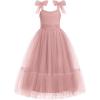 Arshiner Girls Dresses Summer Sleeveless Bow-Tie Straps Birthday Party Long Tulle Dress(Pink)
