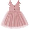 Arshiner Toddler Girls Tutu Dress Bow Shoulder Tulle Sleeveless Dresses Summer Party Sundress for 2-8Y(Dusty Pink – Dot Tulle)
