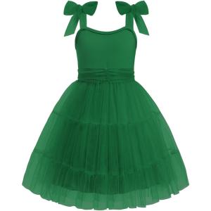 Arshiner Girls Dresses Summer Sleeveless Bow-Tie Straps Formal Fancy Party Birthday Tulle Dress(Green)