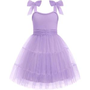 Arshiner Girls Dresses Summer Sleeveless Bow-Tie Straps Formal Fancy Party Birthday Tulle Dress(Lilac)