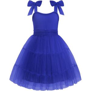 Arshiner Girls Dresses Summer Sleeveless Bow-Tie Straps Formal Fancy Party Birthday Tulle Dress(Royal Blue)