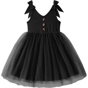 Arshiner Toddler Girls Tutu Dress Bow Shoulder Tulle Sleeveless Dresses Summer Party Sundress for 2-8Y(Black)