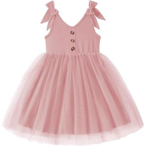 Arshiner Toddler Girls Tutu Dress Bow Shoulder Tulle Sleeveless Dresses Summer Party Sundress for 2-8Y(Dusty Pink – Dot Tulle)